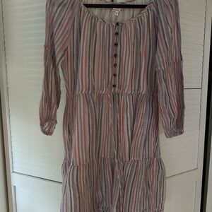 Sundry Striped Linen Tie Waist Dress